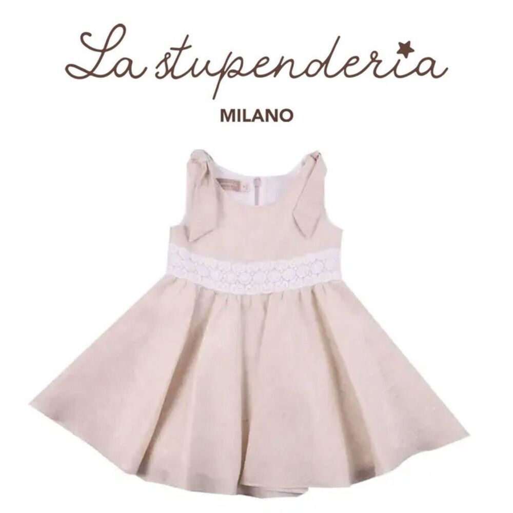 NWT La Stupenderia Designer Italian Linen Baby Dress